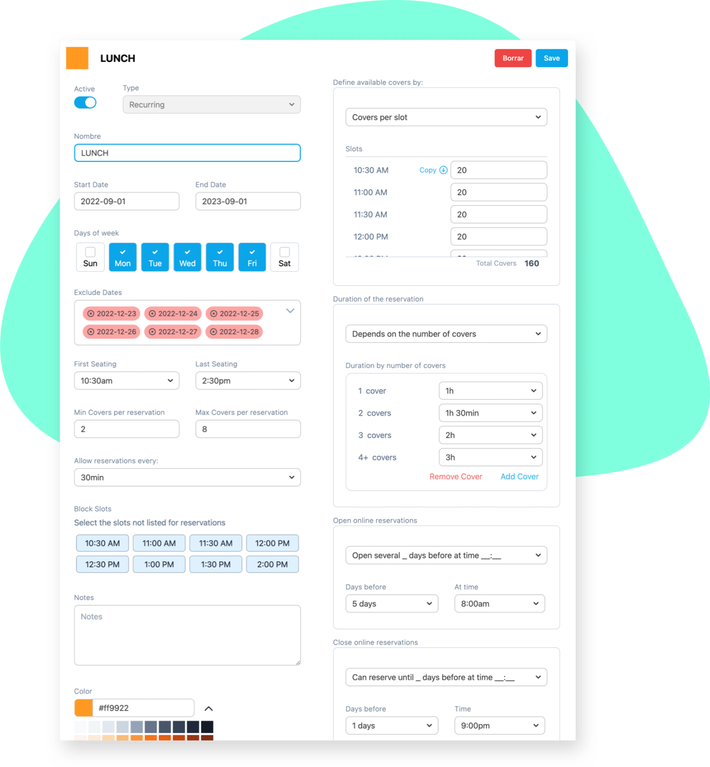 Resv restaurant reservations view shifts bookings