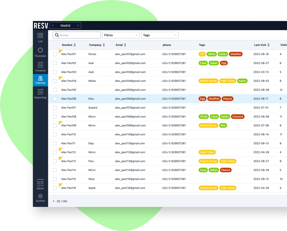 resv tr restaurant reservations view customers CRM